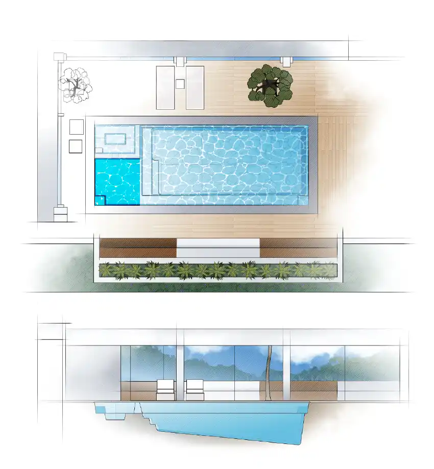 The Intrigue pool model by Aviva: Architectural drawing and key features