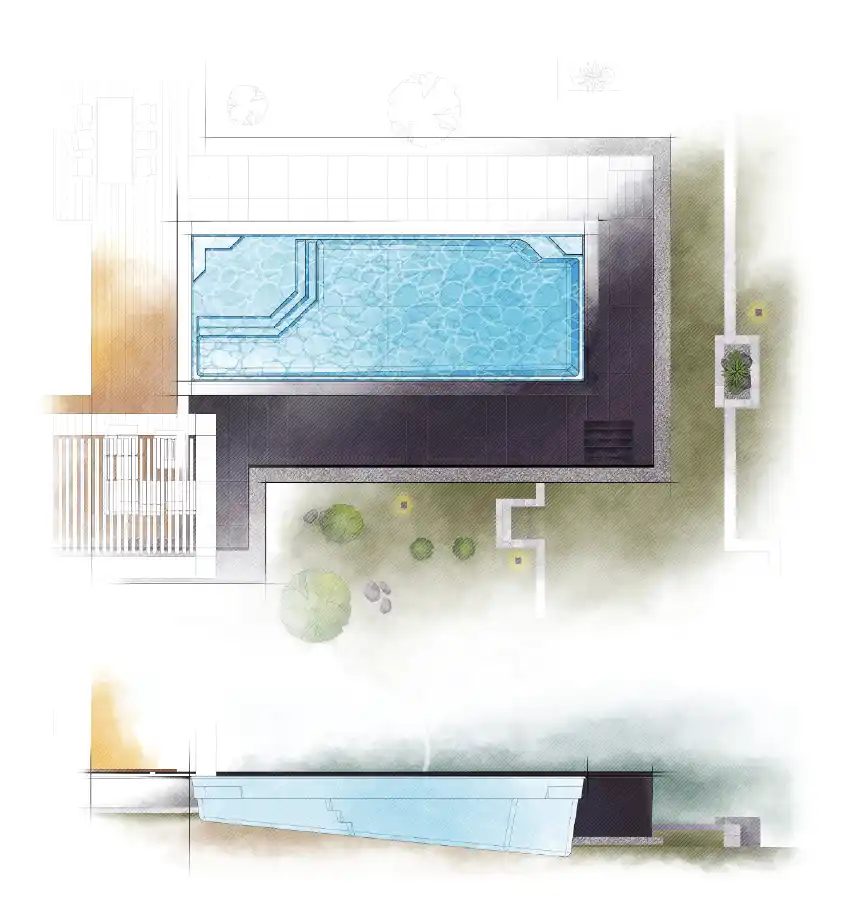 The Vogue pool model by Aviva: Architectural drawing and key features